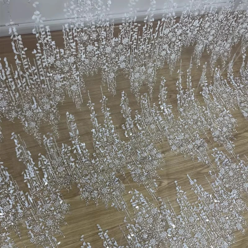 

Sequined Lace Embroidered Mesh Fabric for Beading Perspective Wedding Dress Clothing Design Cloth Diy Per Meter Sewing Material
