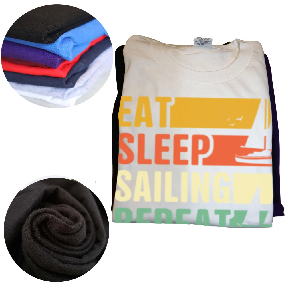 Lustige T-Shirts mit Aufschrift „Eat Sleep Sailing Repeat“ für Männer und Frauen, reine Baumwolle, Humor, Streetwear, Ozean, Seemann, Schiff, Marine, Unisex, lockere Kleidung – Detail 3