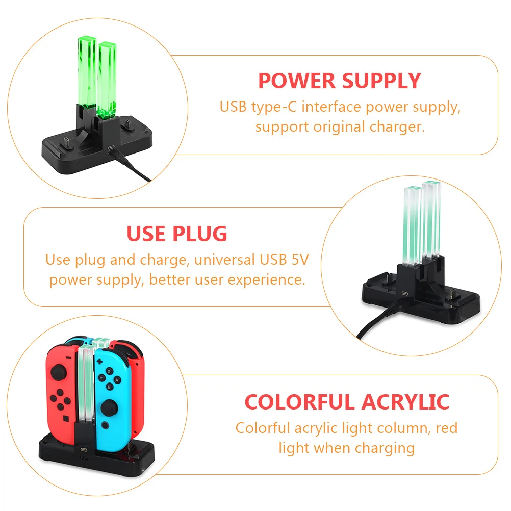 

4 slot Charging Base for Game Controllers Colorful Light Column Red Green Indicator USB Type C les Station