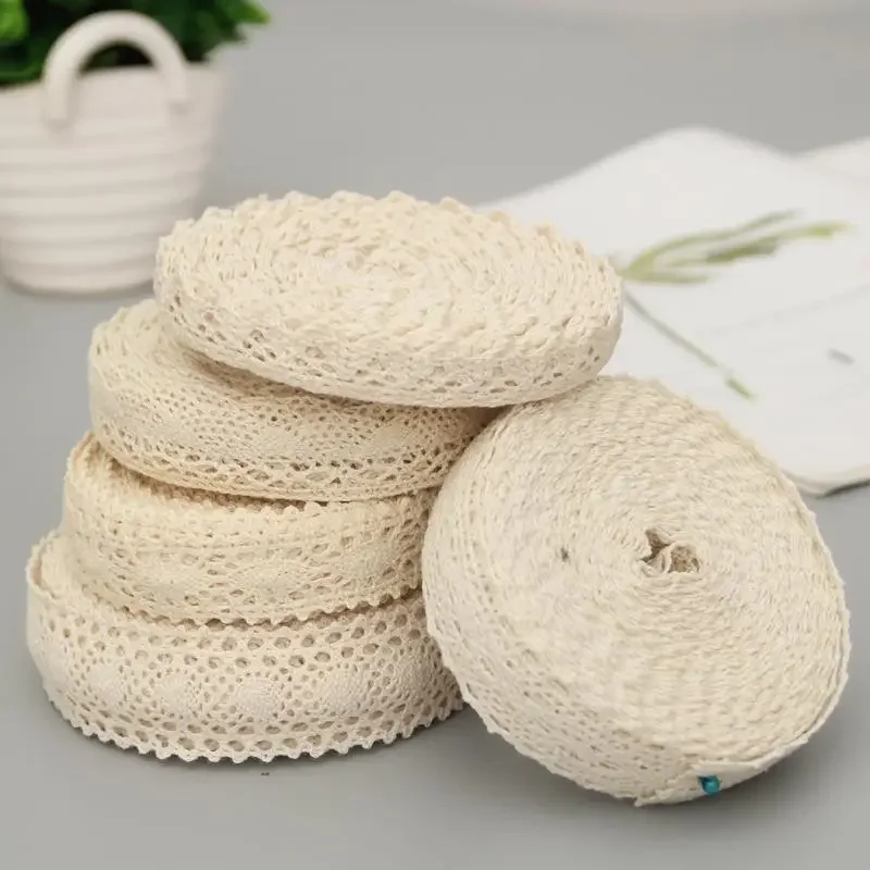 

5 Yards Cotton Lace Trim Ribbon Beige for Sewing Patchwork Cotton Crocheted Lace DIY Apparel Dress Sewing Fabric