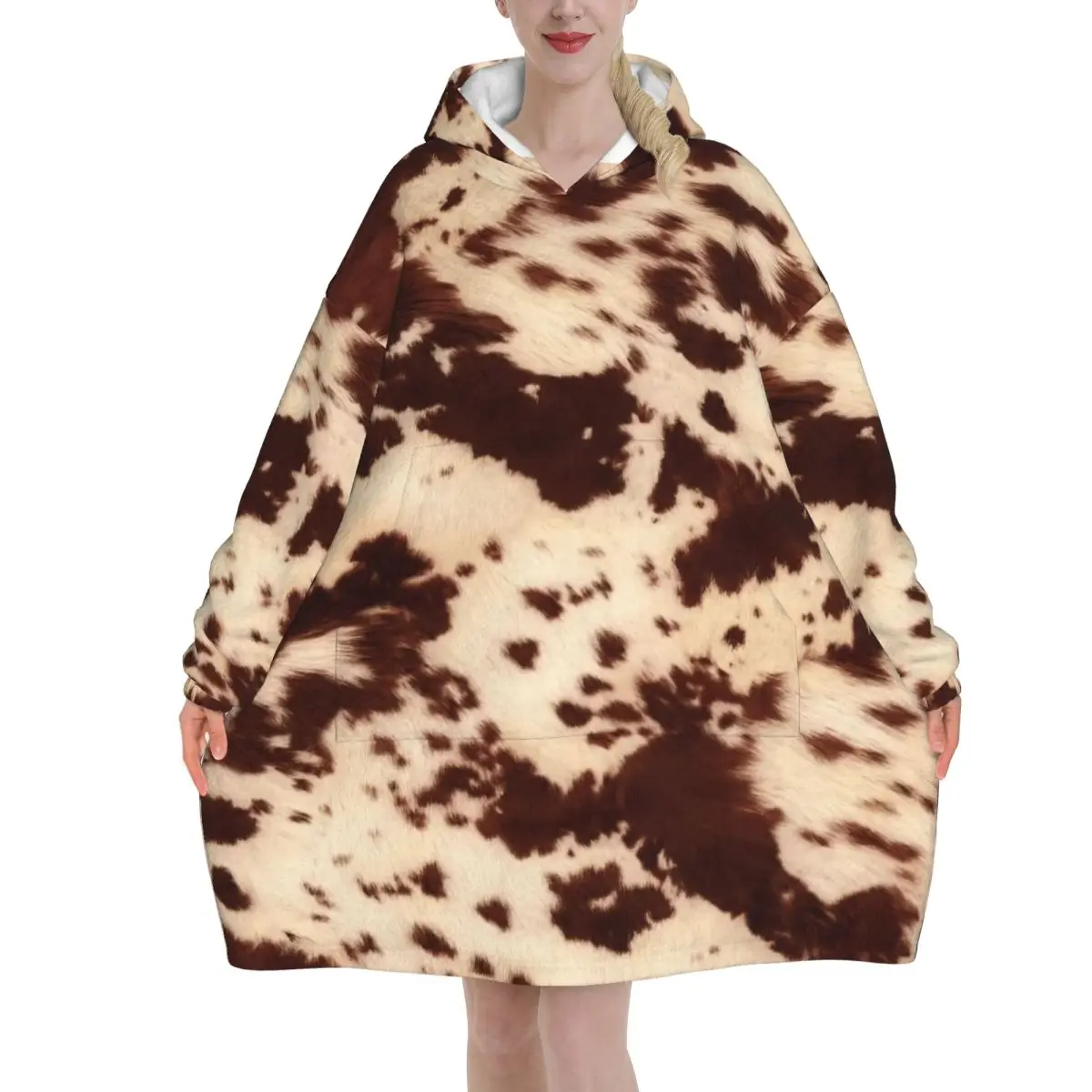 Rustic Cow Print Blanket Hoodie Oversized Wearable Sweatshirt Blanket Warm Gifts for Women Girls Girlfriend