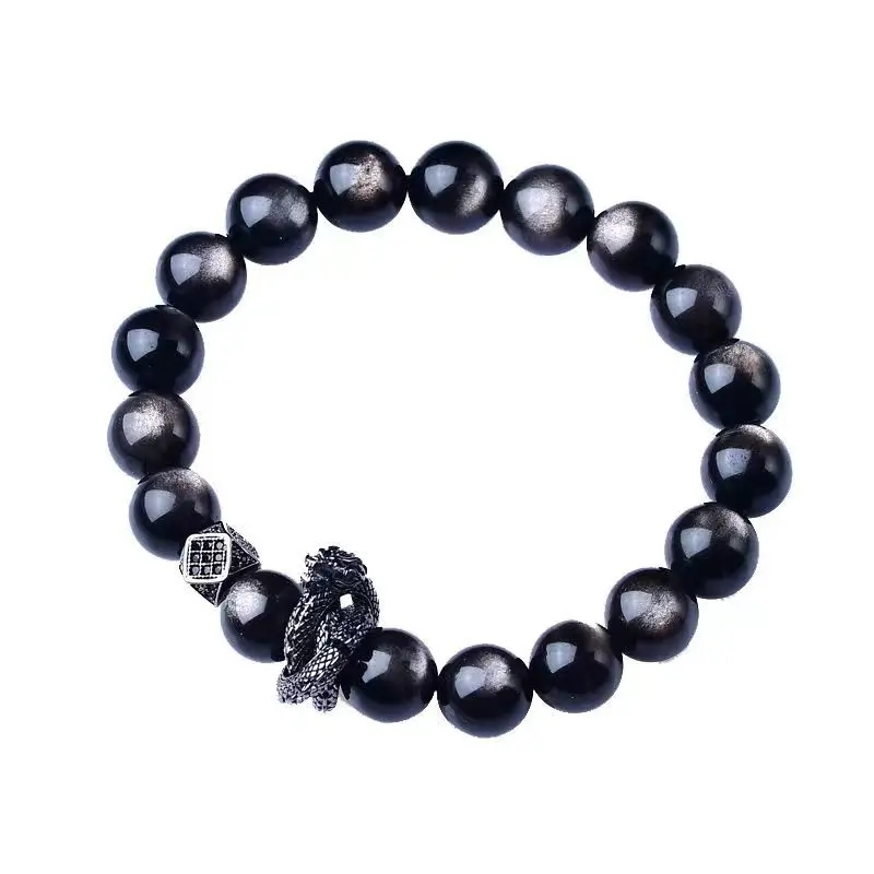 Natural Obsidian Bead Dragon Coiled Couple Dominant Jewelry Gift for Boyfriend Holiday Present