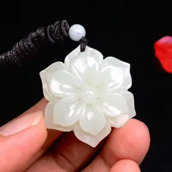 Natural Chinese White Jade Rich Flower Pendant Hand-carved Ladies Flower Necklace Fashion Luxury Jewelry Girlfriend Mom Gift