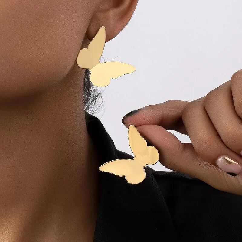 Polished Butterfly Stud Earrings For Women Minimalist Fresh Unique Trendy Instagram Style Fashion Jewelry