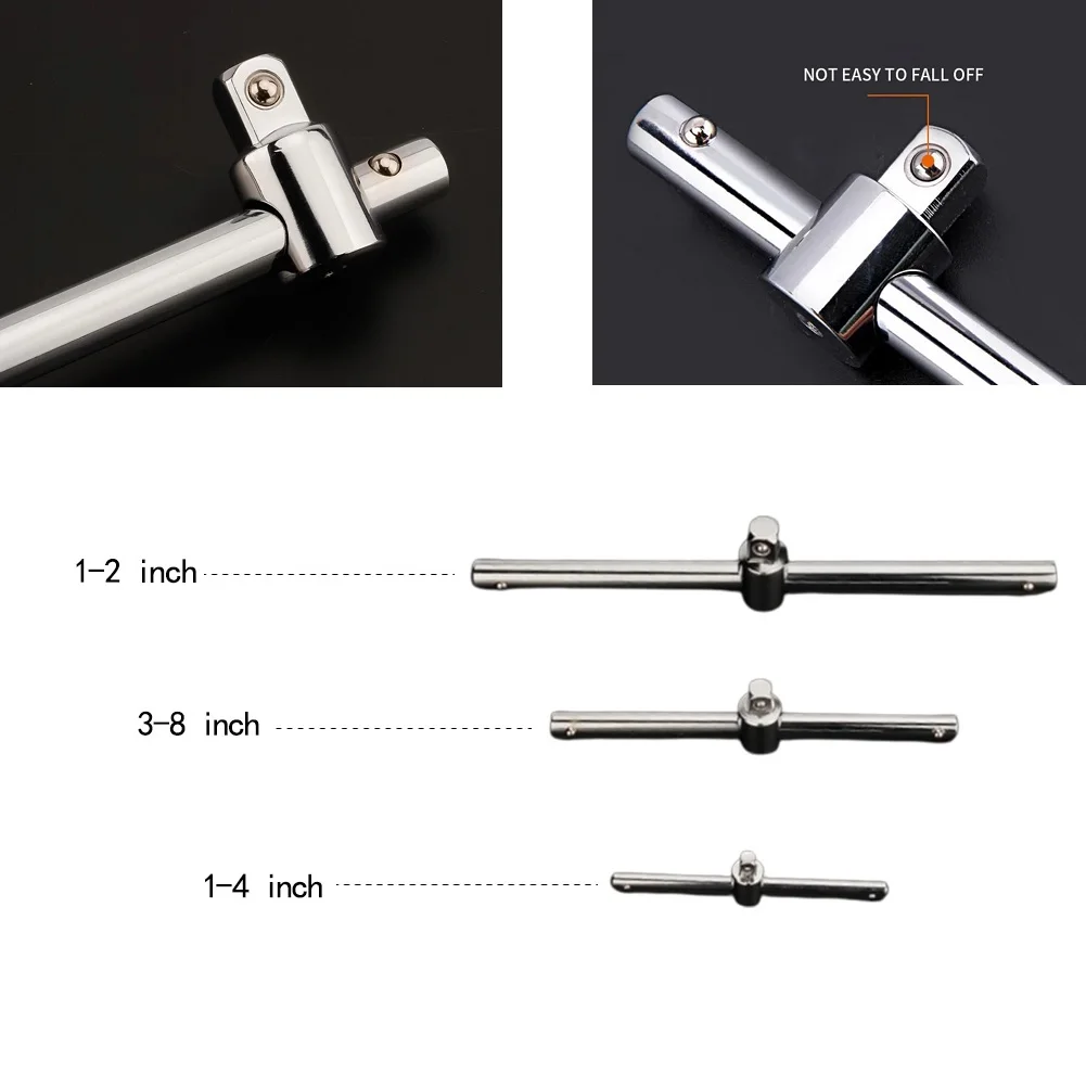 Practical Drive Socket Wrench Sliding T Bar 1/4\" 3/8\" 1/2\" Sliding Chrome Vanadium Steel Household Reparing
