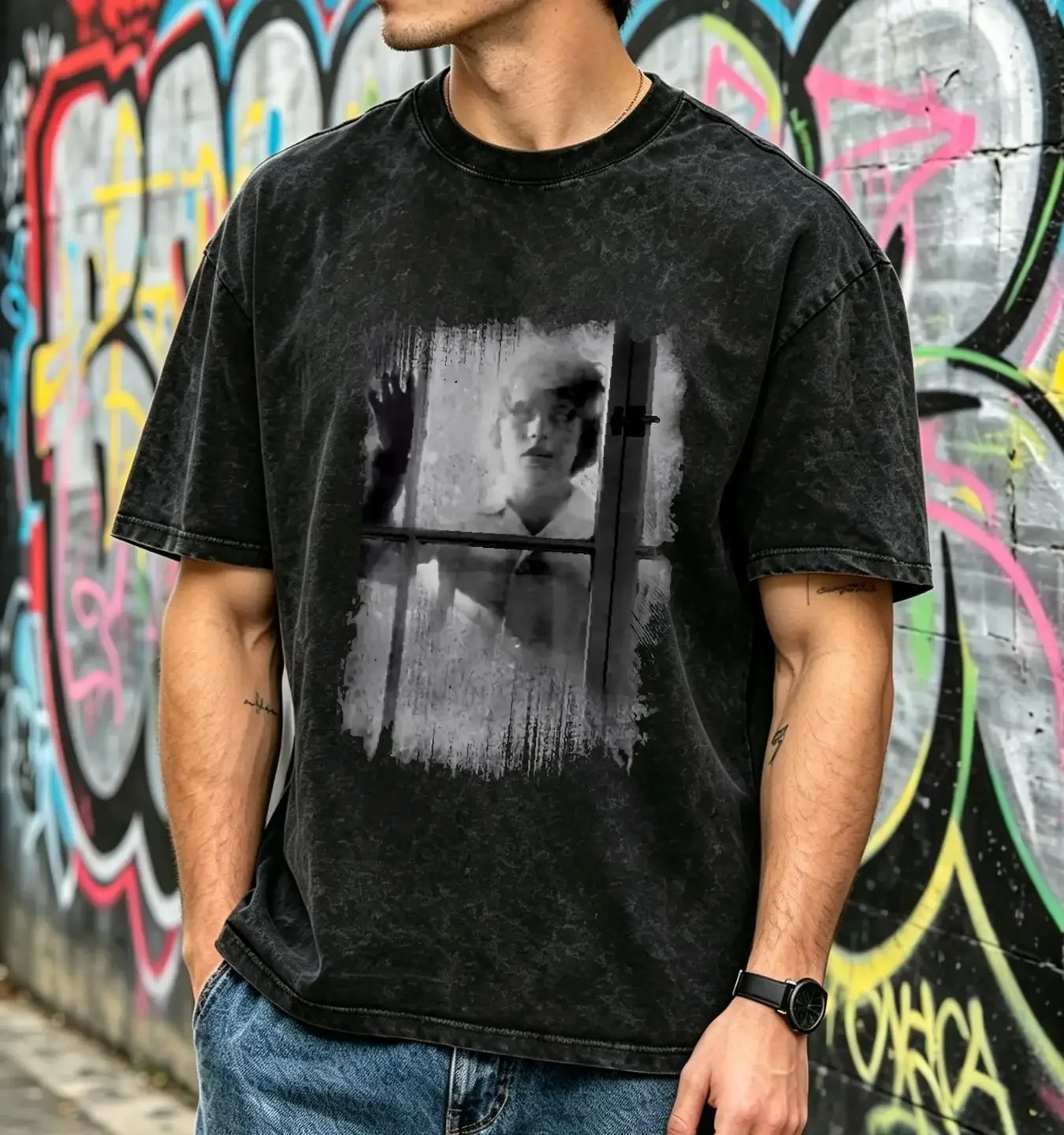 washed T Shirt Salems Lot Brother Scratching At Window TV Horror Author Vampire Classic Monsters Boy vintage Washed fashion