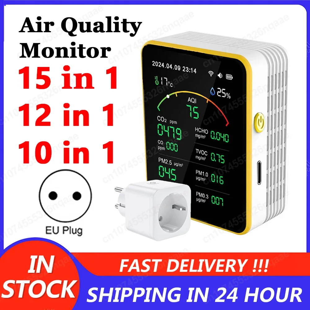 15 w 1/12 w 1/10 w 1 Monitor jakości powietrza Miernik dwutlenku węgla PM2,5 CO CO2 TVOC Formaldehyd Detektor temperatury i wilgotności