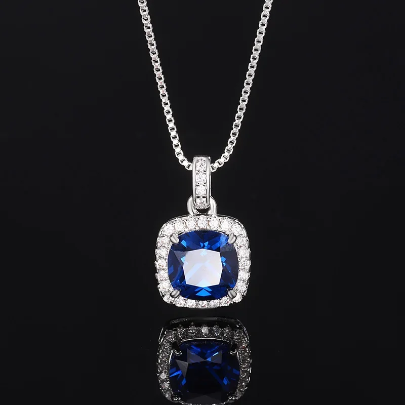 New jewelry S925 silver plated 18K gold inlaid with retro blue spindle fat cube set cultured gemstones for women 8*8 jewelry