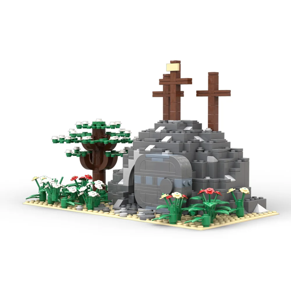 고브릭스 MOC 예수 부활 묘소 블록 모델 부활절 예수 비석 건축 블록 조립 장난감 선물