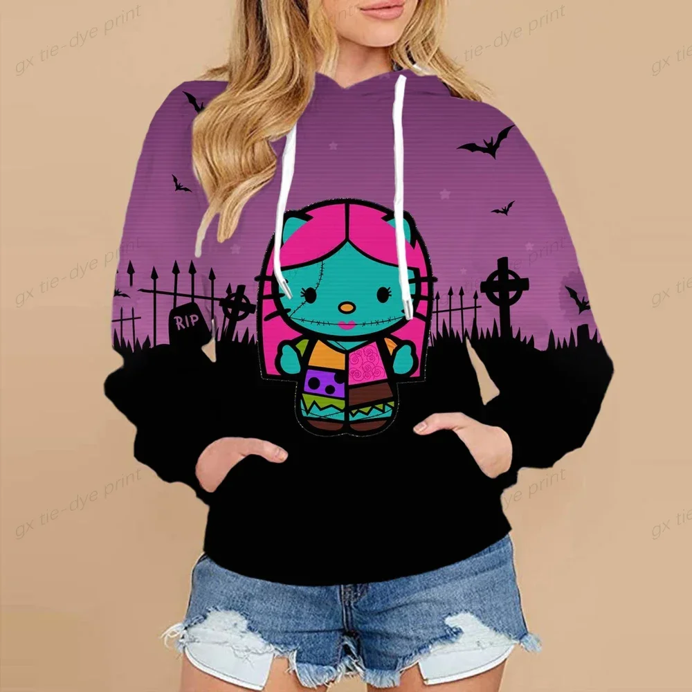 Hello Kitty Cartoon Hello Kitty Hoodies Women Kawaii Hello Kitty Graphic Streetwear Funny Unisex Tops Anime Sweatshirts Female