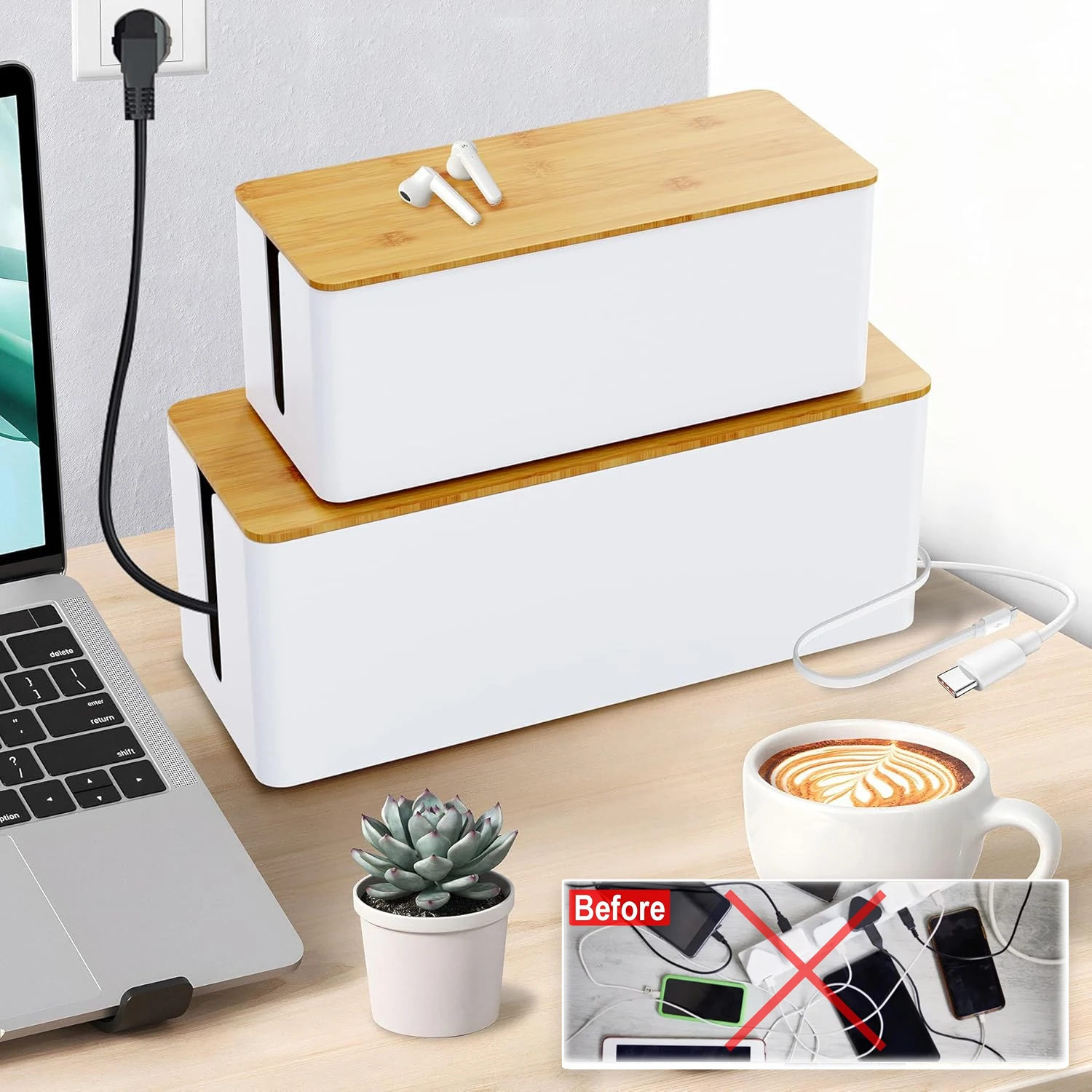 Boîte de rangement en bois pour câbles, étui pour multiprise, gestion des fils électriques, anti-poussière, chargeur, prise, ligne réseau, bac de rangement