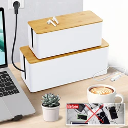 Cable Storage Box Power Strip Case Wooden Power Line Wire Management Organizer Anti-Dust Charger Socket Network Line Storage Bin