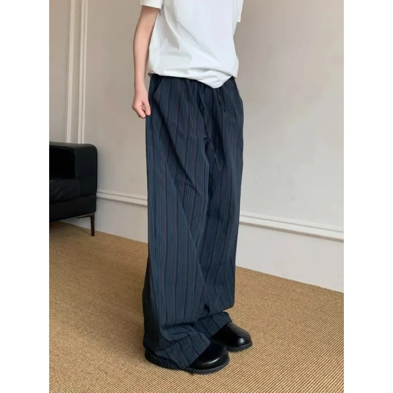 الأمريكية الرجعية كسول Sle بنطال ذو قصة أرجل واسعة الرجال النساء فضفاضة تصميم غير رسمي تحسس الرياضة السراويل الطويلة شفرة القرد خطوط عمودية #3