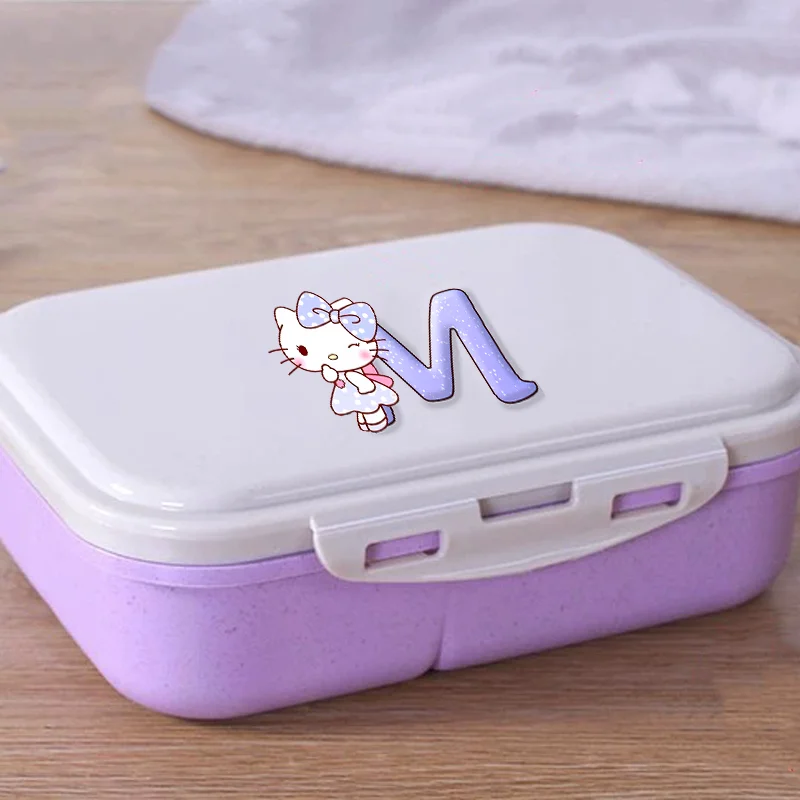Fiambrera de Hello Kitty con patrón de dibujos animados, fiambrera Bento con estampado de letras A-Z, contenedores de almacenamiento de alimentos portátiles para estudiantes, regalos de cumpleaños