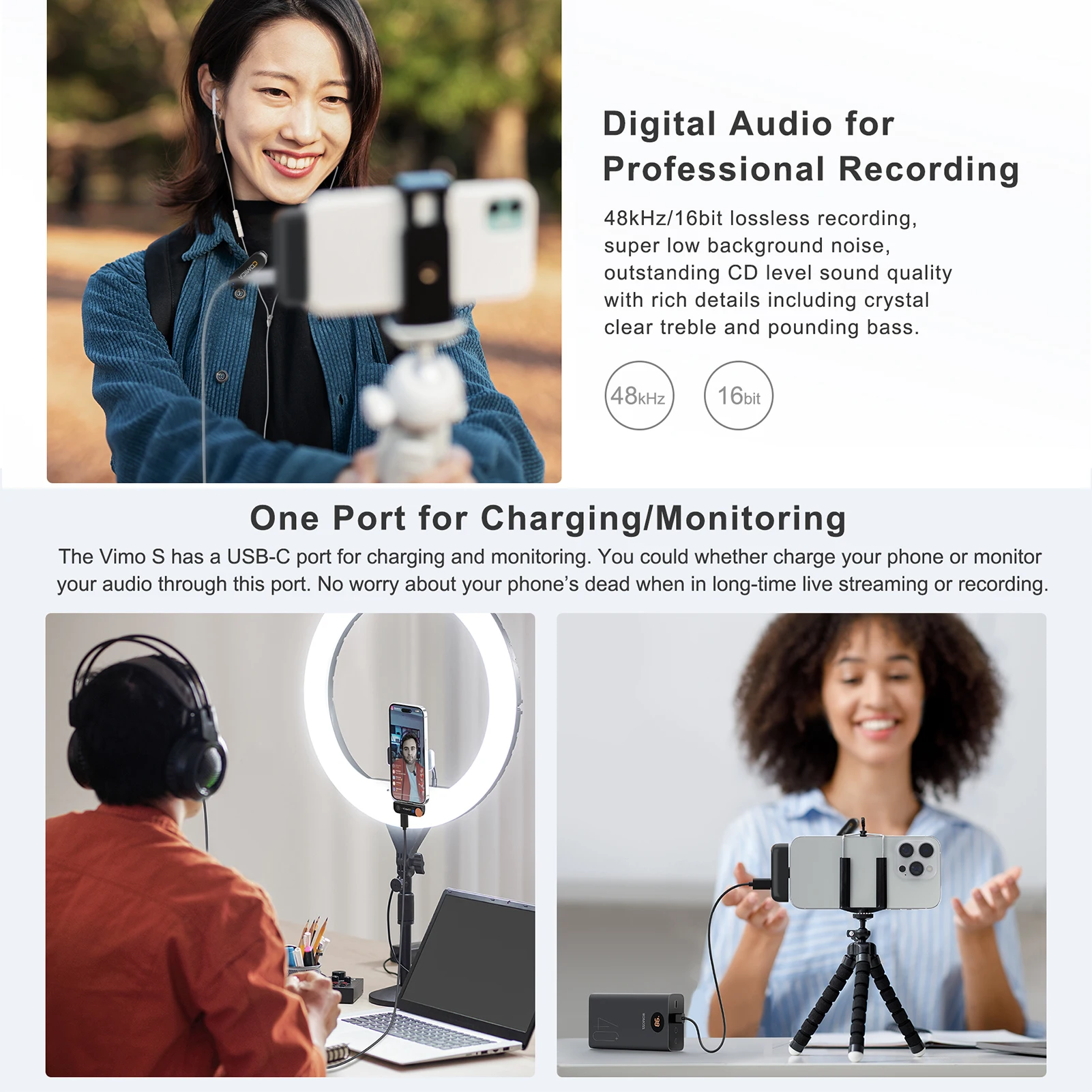 COMICA-Vimo S-UC نظام الميكروفون اللاسلكي ، المدمج في بطارية أندرويد ، آيفون 15 ، 14 ، 13 ، 12 ، 11 ، بث مباشر ، مقابلة ، Vlog