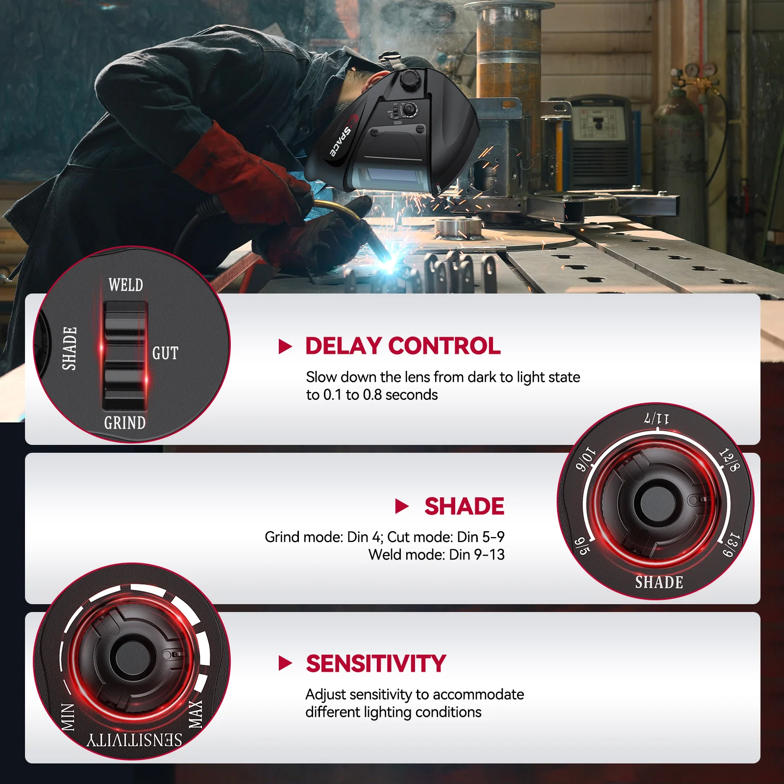 ARCCAPTAIN Auto Darkening Welding Helmet 1/1/1/1 Large Viewing 4 Arc Sensor Solar Power Welding Mask For ARC MIG MAG TIG CUT