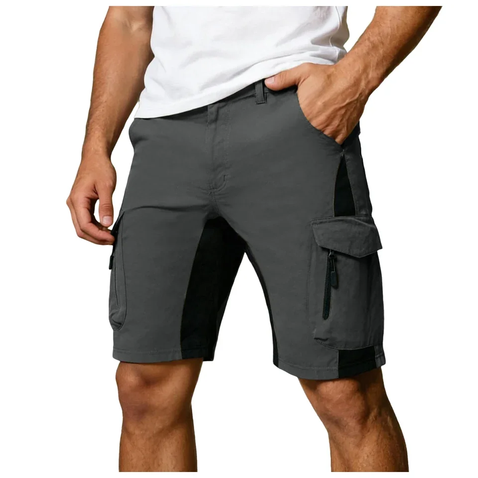 Fotografia 4: Bermudas Cargo Masculinas da Moda com Blocos de Cores, Shorts de Trabalho com Vários Bolsos, Macacão Casual de Verão, Calças Masculinas para Corrida e Academia