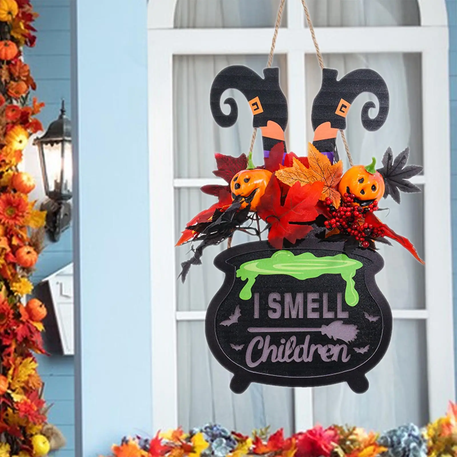 

Светящийся подвесной декор для двери на Хэллоуин: венок с тыквами, кленовыми листьями и ягодами для крыльца, повседневных вечеринок, входной двери, офиса