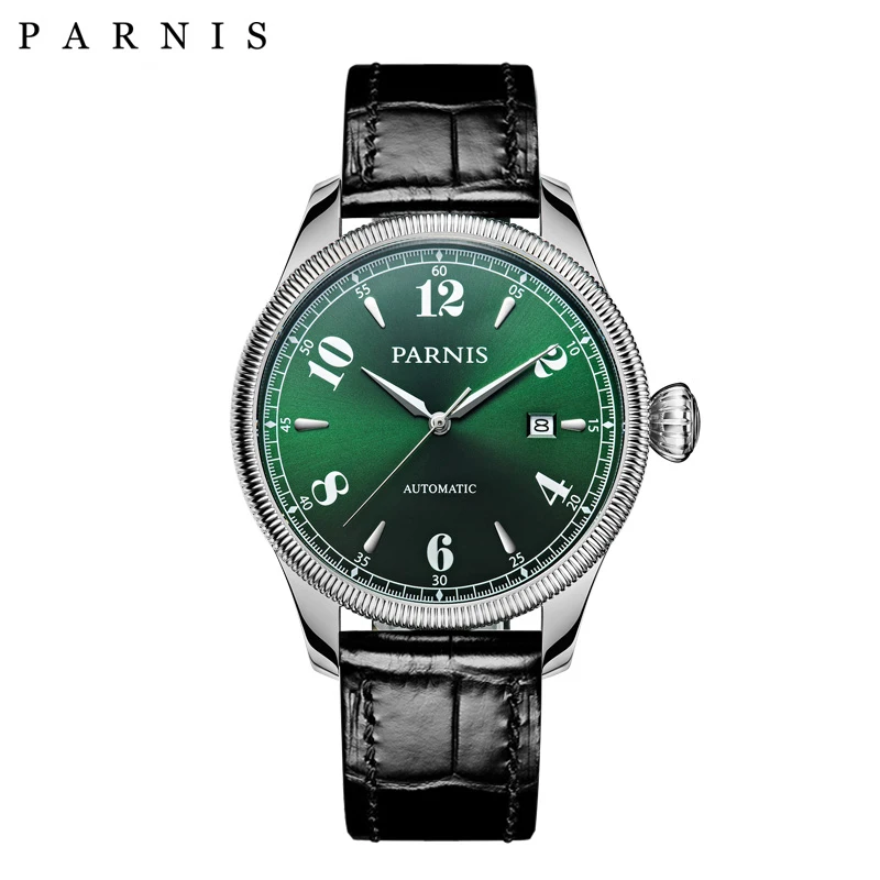 

New Parnis 42mm Green Dial Men Mechanical Watch Luxury Automatic Watches Stainless Steel Waterproof Watch Men relogio masculino