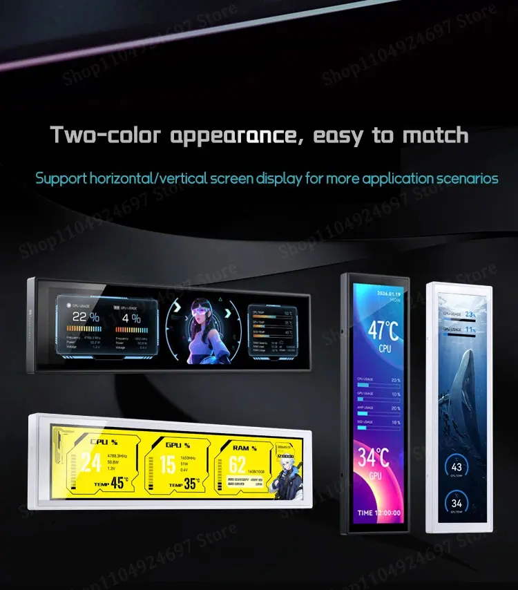 

JONSBO DS916 Chassis/Fan Secondary Screen 9.16-inch IPS Screen 1920*462DPI Supports Horizontal/Vertical Display Black Screen
