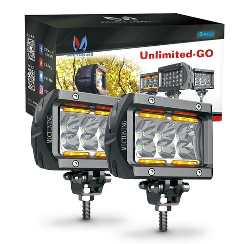 Imagen 1 del producto MICTUNING Luz de trabajo LED para automóvil 4 ""18 W Lámpara de trabajo LED de inundación/punto con luz ambiental ámbar para Jeep ATV SUV camión barco (2 piezas)