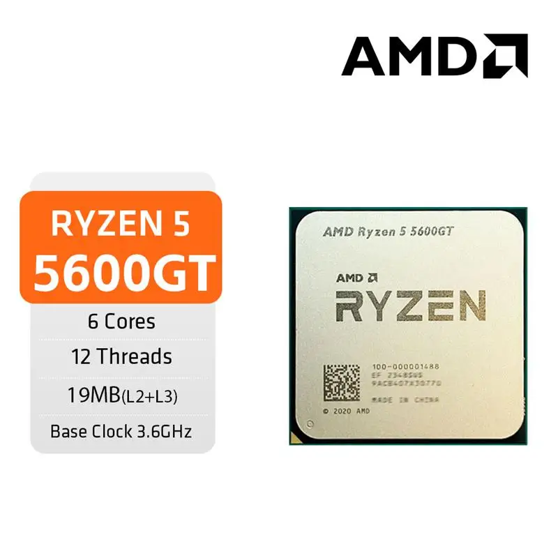 To New AMD Ryzen 5 5600GT CPU 3.6GHz 6 Core 12 Thread R5 5600GT AM4 Processor 7NM L3=16M Socket AM4 For B550m B450M Arous Elite