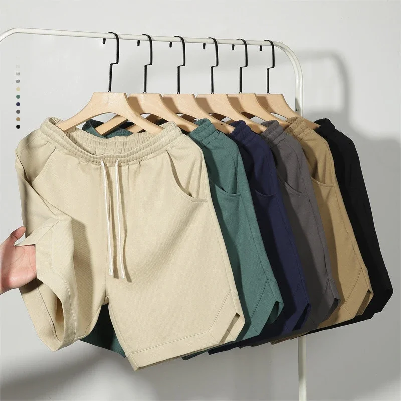 Men's Summer Shorts Cotton Casual Sports Basketball Twill Shorts Retro Wide Legs Loose Elastic Fashion 5-point Medium Pants