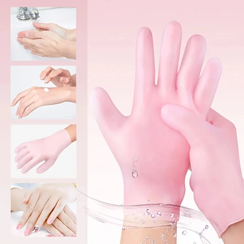 2Pcs Reusable Silicone Moisturizing Gloves, Exfoliating Spa Hand Masks for Dry Cracked Skin, Soft Smooth Hand Care Tools