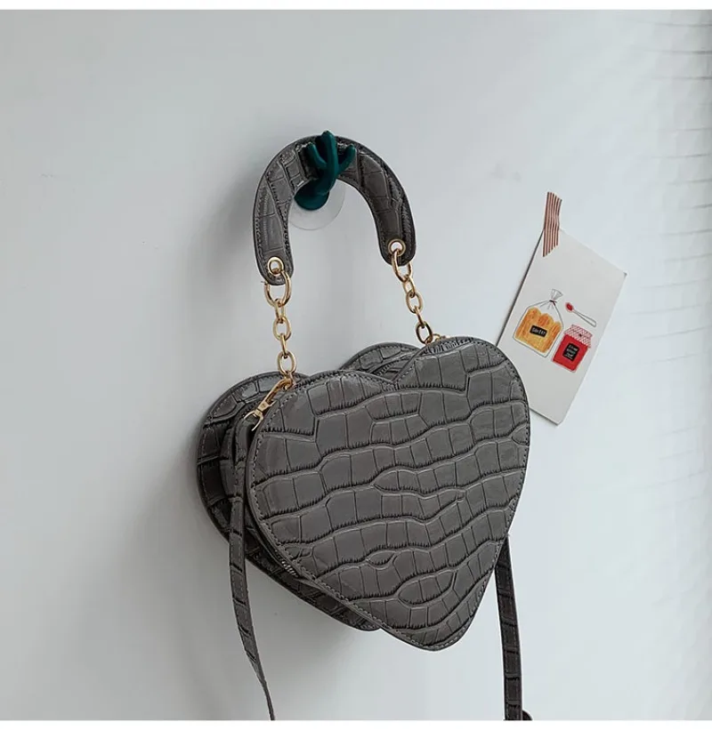 Portable Heart Shaped Women Bags 2024 New Fashion Chain Stone Pattern Crossbody Shoulder Bag Casual All-match Handbags Purses