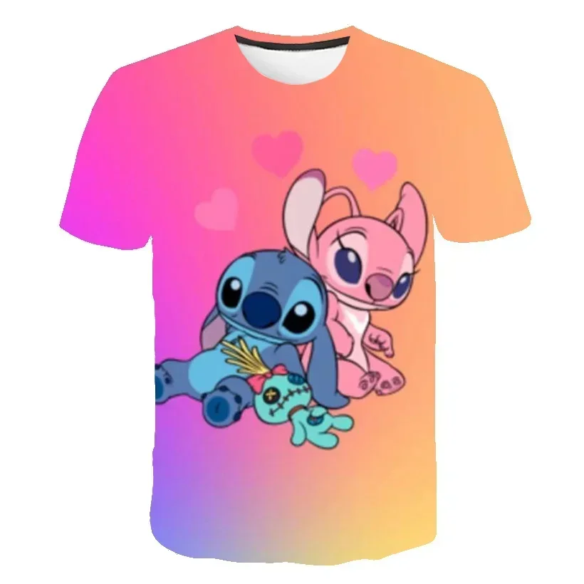 Children's Cartoon T-shirt Stitch Printed Boys Black Short Sleeved Summer Casual Girl T Shirts Birthday Clothing Boy Sportswear