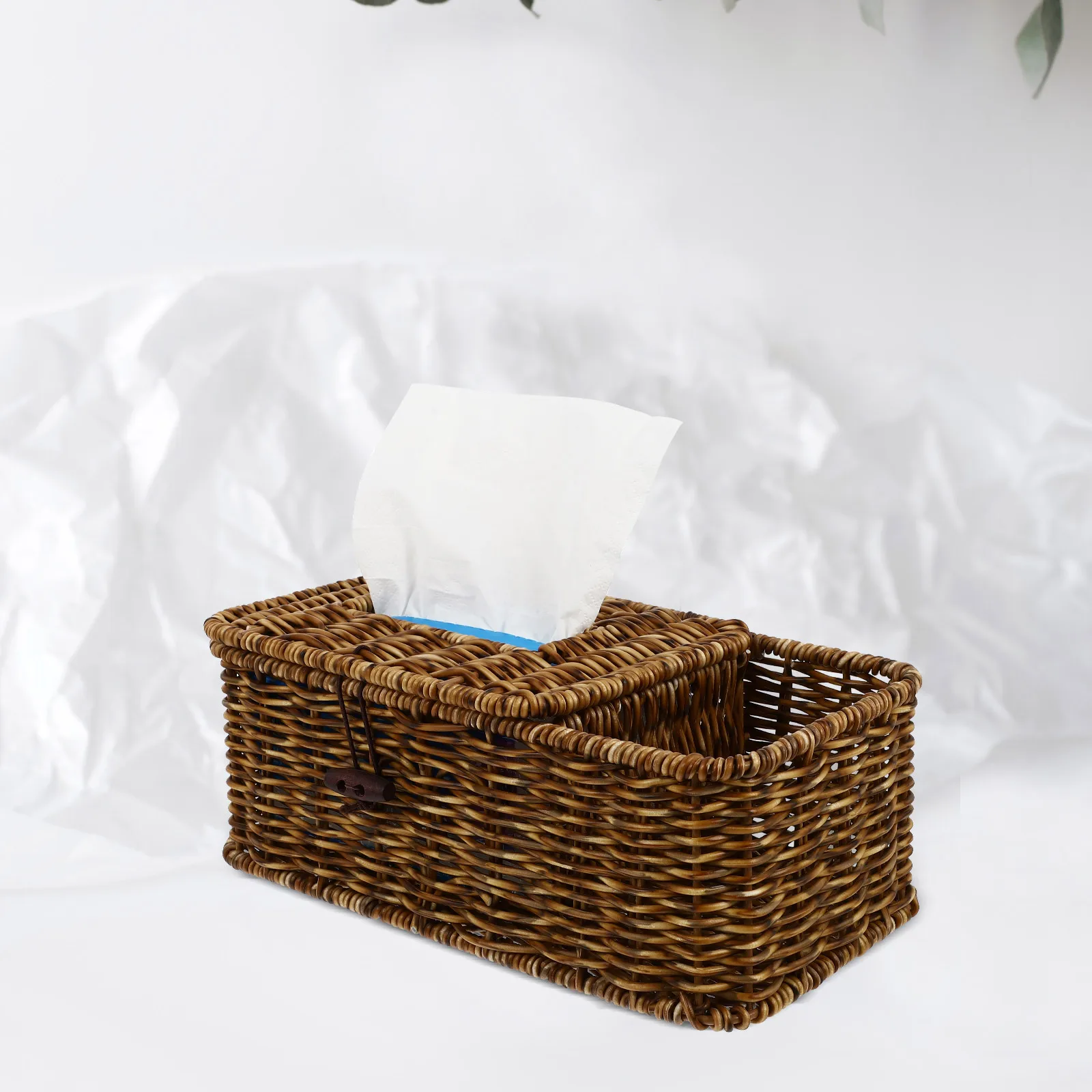 

Rattan Storage Box Tissue Holder Woven Basket Simulated Rattan Napkin Box Paper Container Living Room Decor Large Size Premium