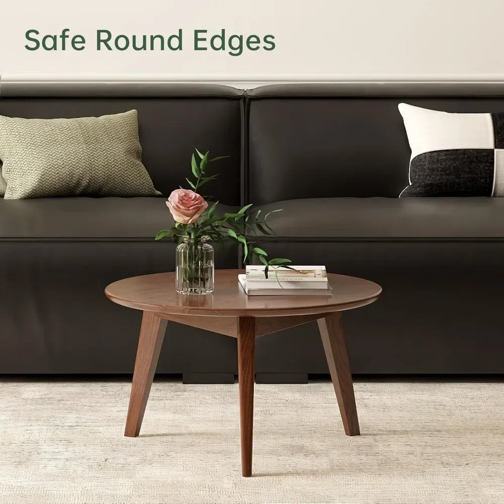 

BestsellerSolid Wood Round Coffee Table, Mid-Century Modern Side Table for Living Room Bedroom Balcony (Walnut)