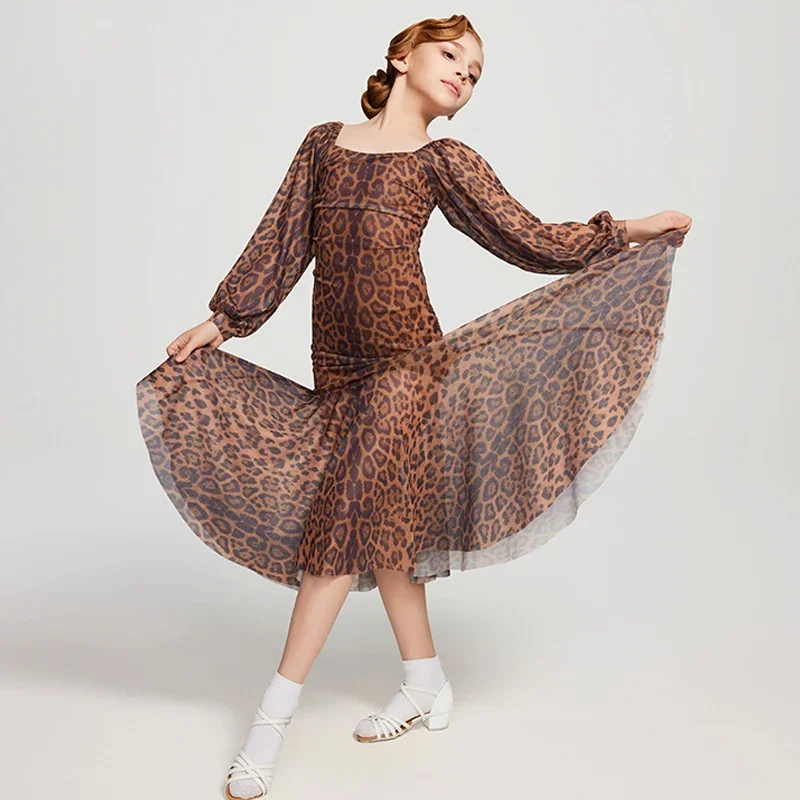 

Waltz Dance Costume Competition Dress Girls Latin Dance Dress Leopard Print Ballroom Dance Performance Clothes
