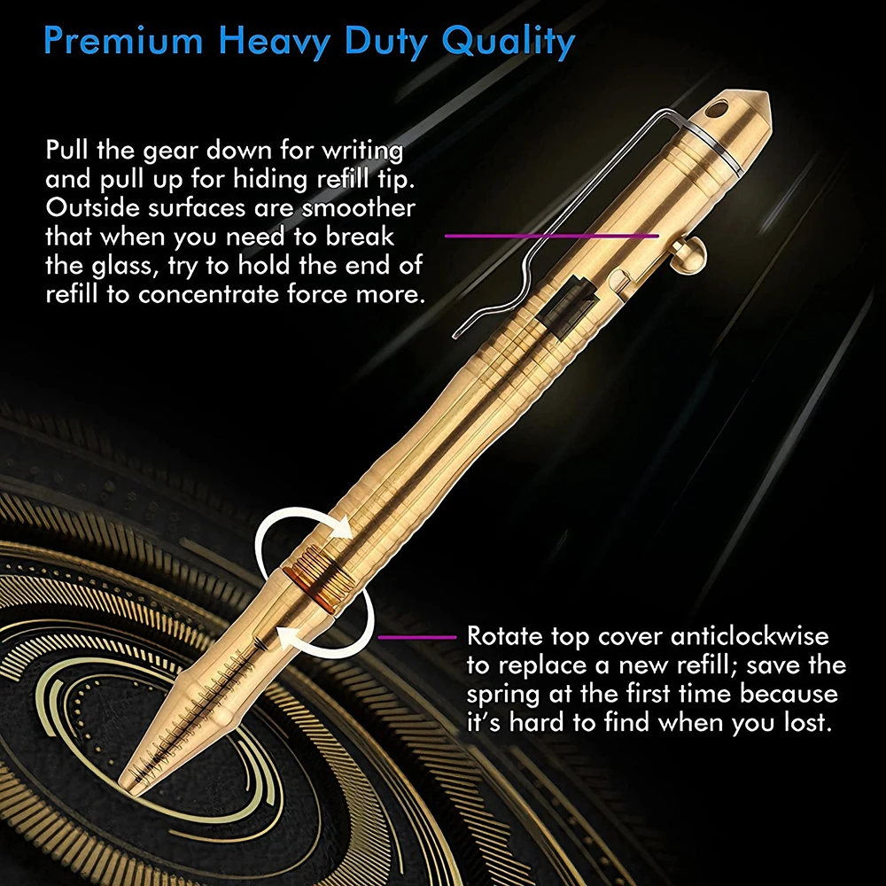 Multi-Functional Brass Tactical Pen Bolt Switch Self Defense Ballpoint Pen Car Window Breaker Emergency Survival Supplies