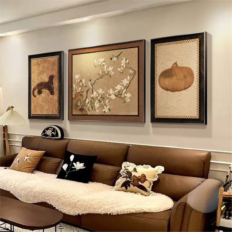 French antique style living room decorative painting high sense atmosphere sofa background wall hanging painting Chinese retro t