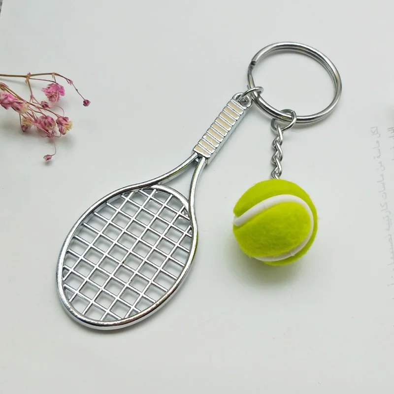 New Metal Tennis Racket Key Ring Cute Mini Keychain Color Pendant Sport Car Key Chain Party Gift Jewelry