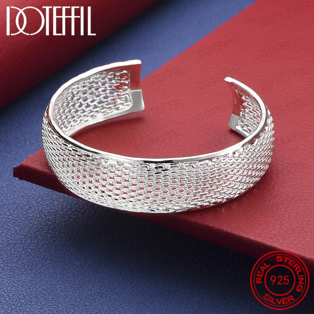 Netz-Armreifen aus 925er-Sterlingsilber, niedlich, offen, für Damen, Modeschmuck, Anpassungsgröße, Manschette, Hochzeit, Party