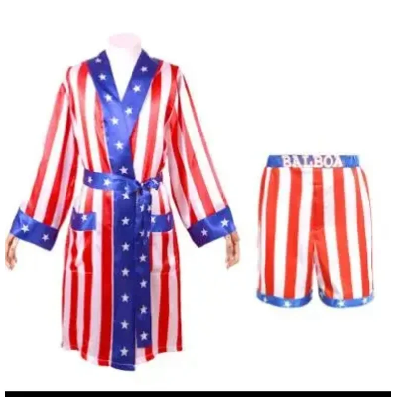 Disfraz de boxeo con bandera americana para adultos con vestido corto Rocky Balboa, disfraz de Cosplay del Día de la Independencia