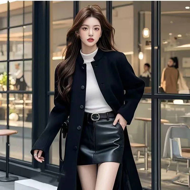 2026 Autumn Winter New Woolen Windbreakers Jacket Women\'s Overcoat Long Vintage Loose Single-Breasted Woolen Trenchcoat Coat