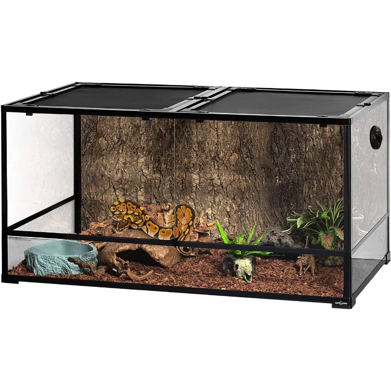 Large Reptile Terrarium 120 Gallon, Tall & Wide Tempered Glass Reptile Tank 120 gallon with Sliding Door Top Screen