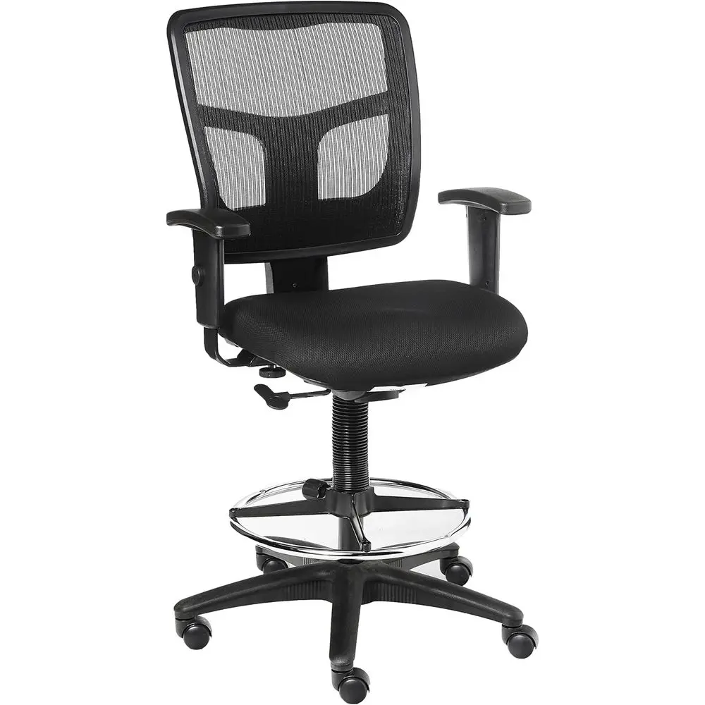 Ergonomic Office Chair with Breathable Mesh Back, Cushioned Fabric Seat, Adjustable Chrome Foot Ring & Arms - Ideal Comfort for
