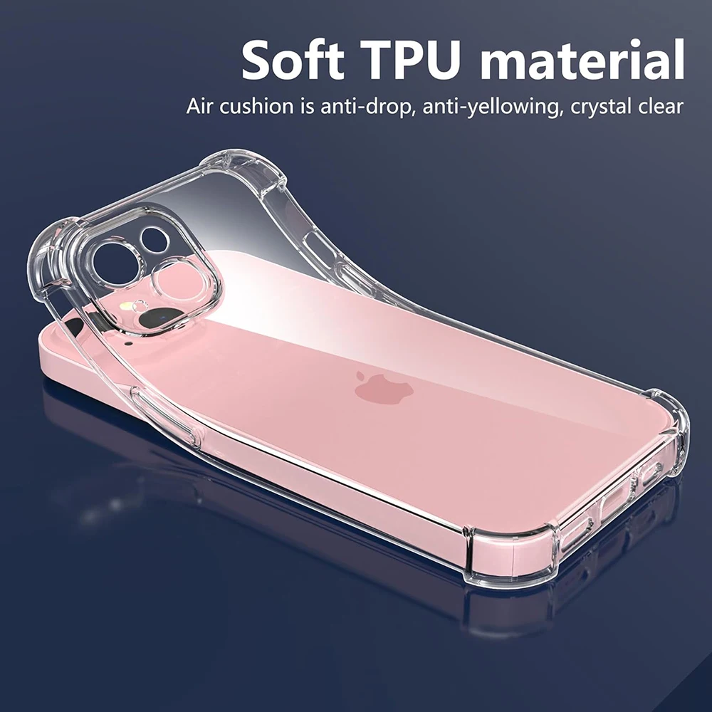 Shockproof Silicone Clear Phone Case for IPhone 11 12 13 14 15 Pro Max Mini Lens Protection Back Case for IPhone X XS XR 7 8 6