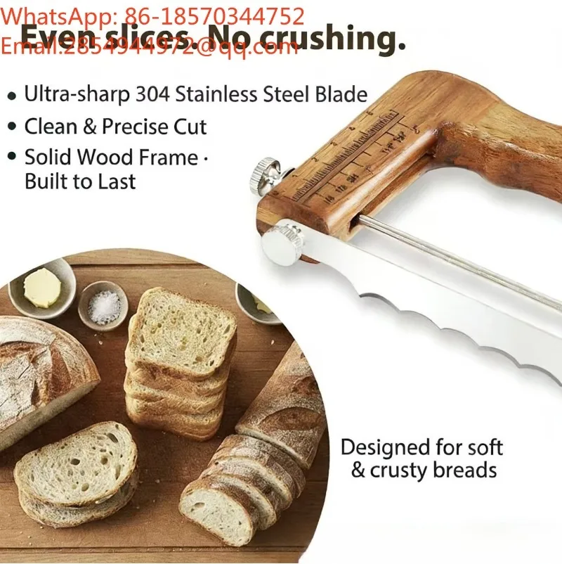 New Wooden Bread Slicer with Serrated Bread Bow Knife Household Toast Cutting Tool