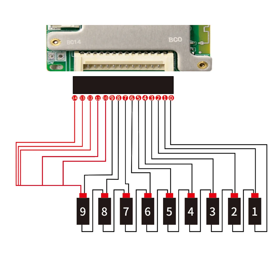 JiaBaiDa Automized Identify 7s-14s 7S 8S 9S 10S 11S 12S 13S 14S 20A 30A LFP NMC Smart BMS 24V 36V 48V Battery Management System