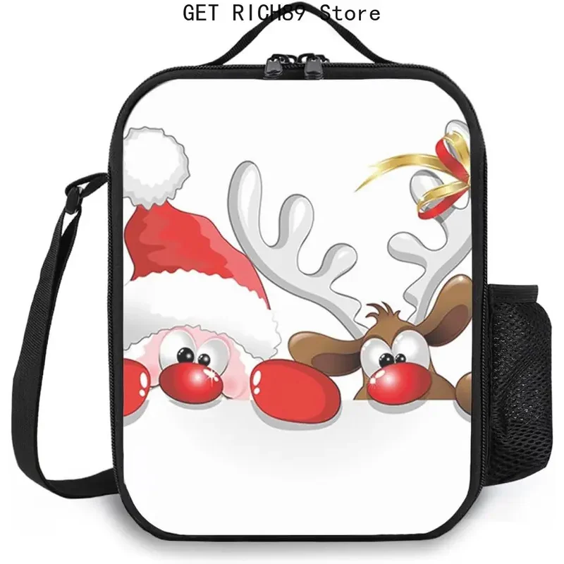 Christmas Lunch Bag Insulated Lun ch Box,Santa Claus Reindeer Peeking,Durable Insulated Lunc h Bag Reusable Tote Bag L unch