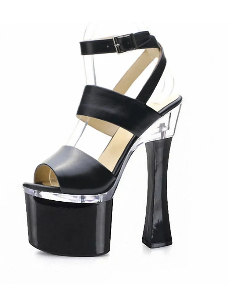 

Women's Coarse Heel 18cm All match Platform Sandals Open Toe Big Size Catwalk Nightclub Exotic Dancer Full Dress Black Gladiator