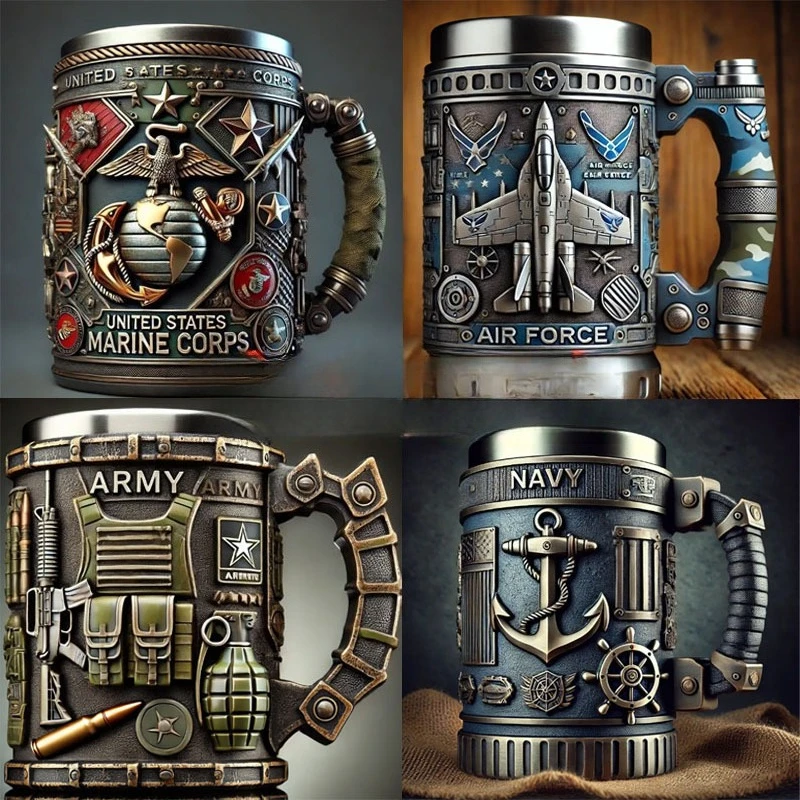 

3D Embossed Nautical Ship Wheel Tumbler, Double Wall Stainless Steel Coffee Mug, Retro Military Style Drinking Cup for Bar,