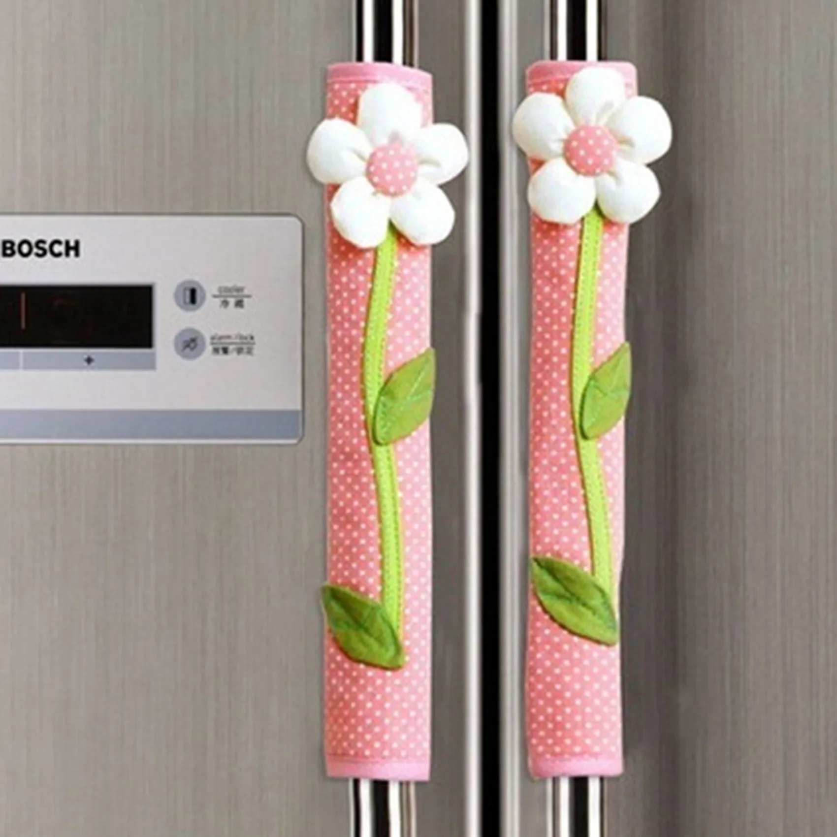 6PCS Pastoral Flower Polka Dot Door/Refrigerator Handle Cover Fridge Door Handle Gloves Home Decor Accessories Pink