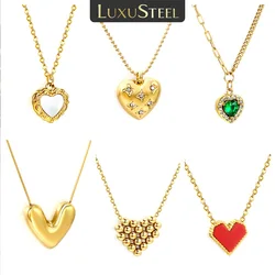 LUXUSTEEL Love Heart Style Pendant Necklace Cubic Zirconia Stainless Steel Necklace Jewelry women luxury Valentine's Day Gift
