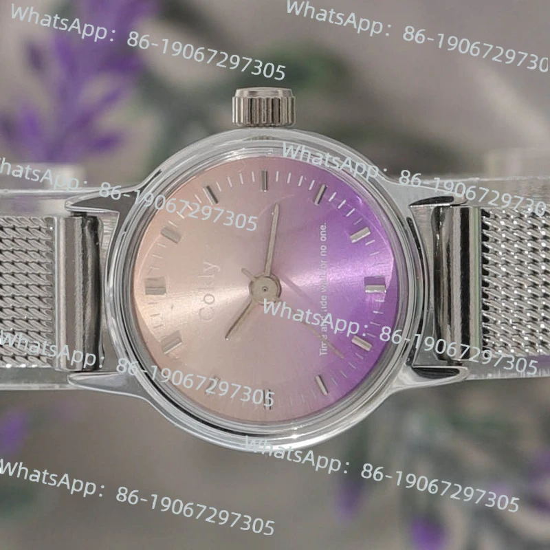 

Silver Pink Purple Gradual Change Surface Manual Mechanical Watch Women's Small Light Simple Atmosphere